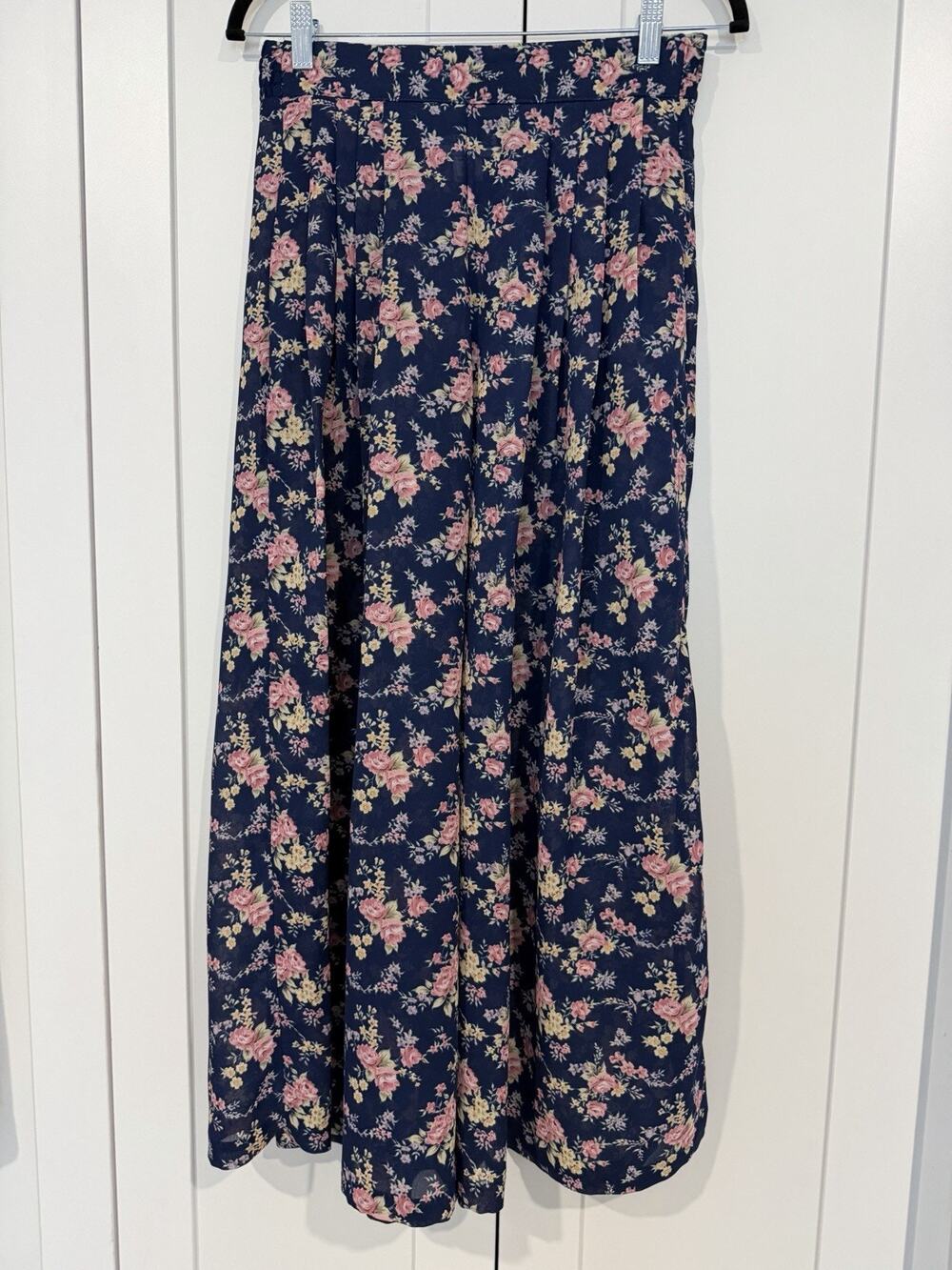 Vintage 90s Floral Palazzo Pants Sheer Blue Rose Cottagecore Boho Size 6